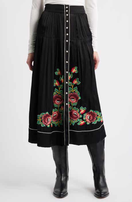 THE GREAT. Heirloom Rose Embroidered Skirt