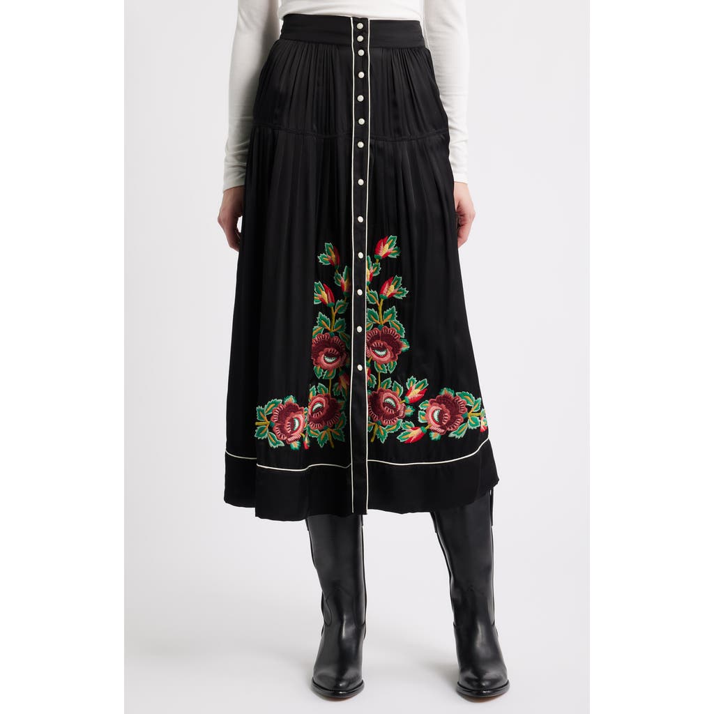 The Great . Heirloom Rose Embroidered Skirt In Black