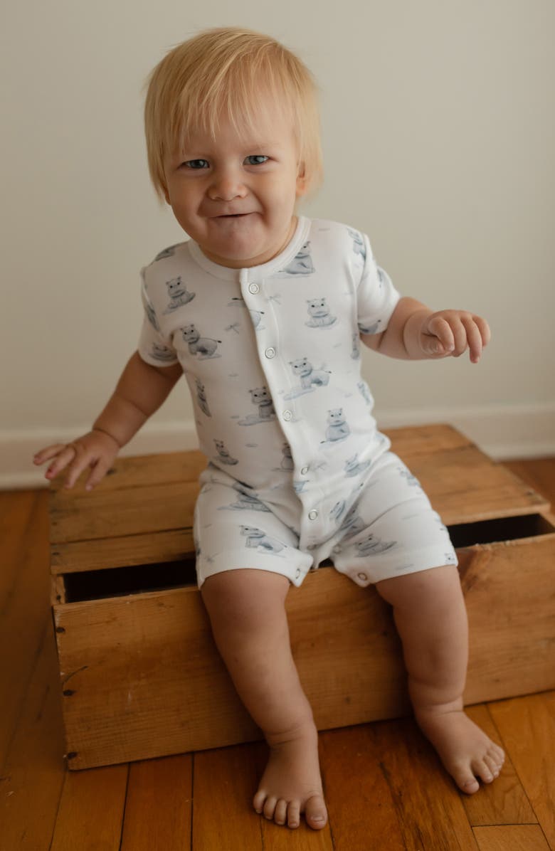 L'ovedbaby Baby Hippo Short Sleeve Organic Cotton Romper, Alternate, color, 