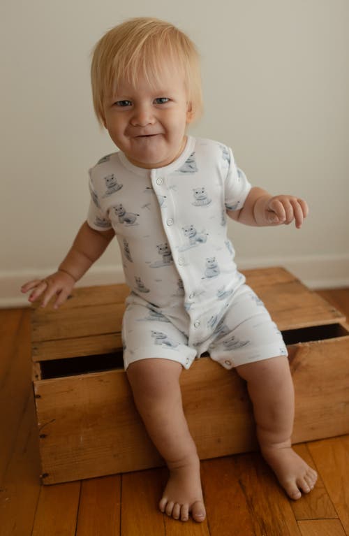 L'ovedbaby Baby Hippo Short Sleeve Organic Cotton Romper In Baby Hippo