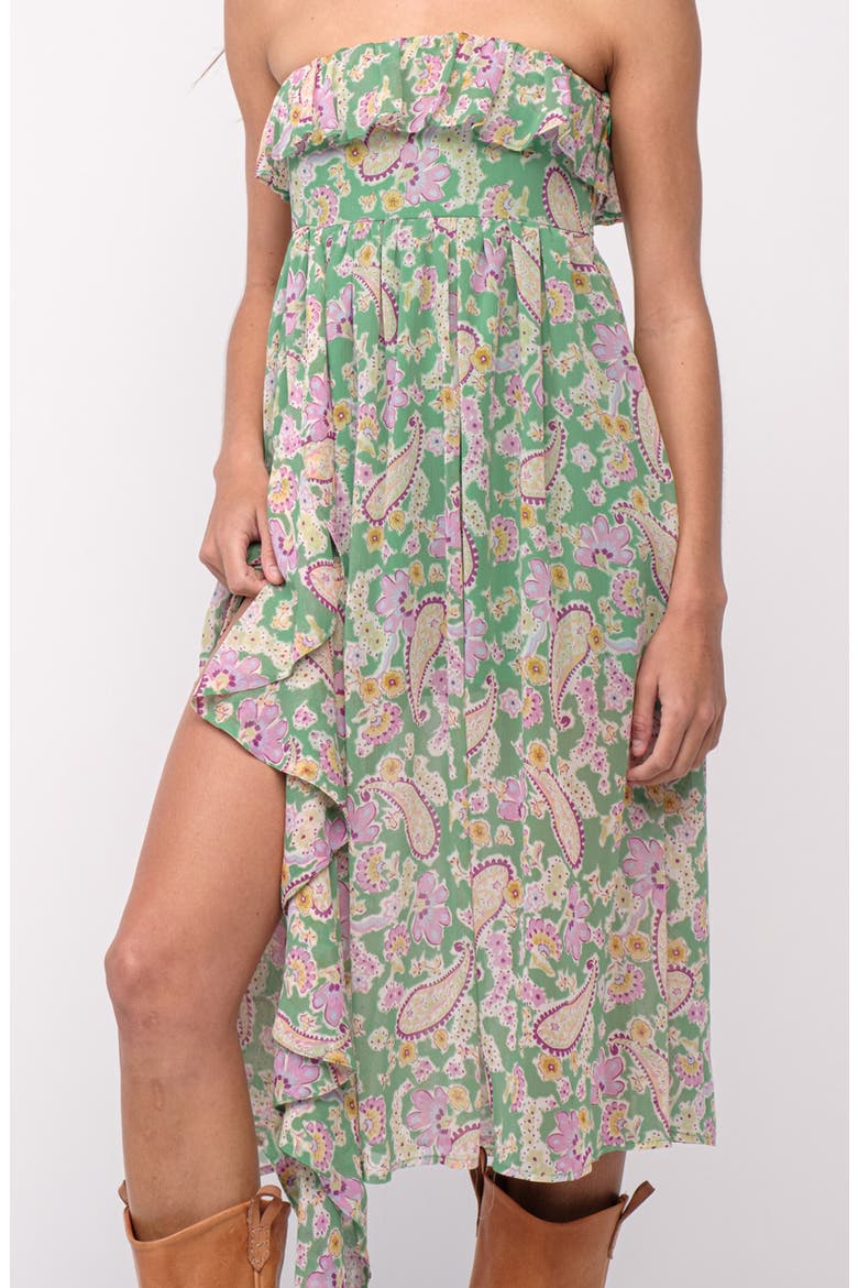 Strapless Ruffle Midi Dress, Alternate, color, LIGHT GREEN