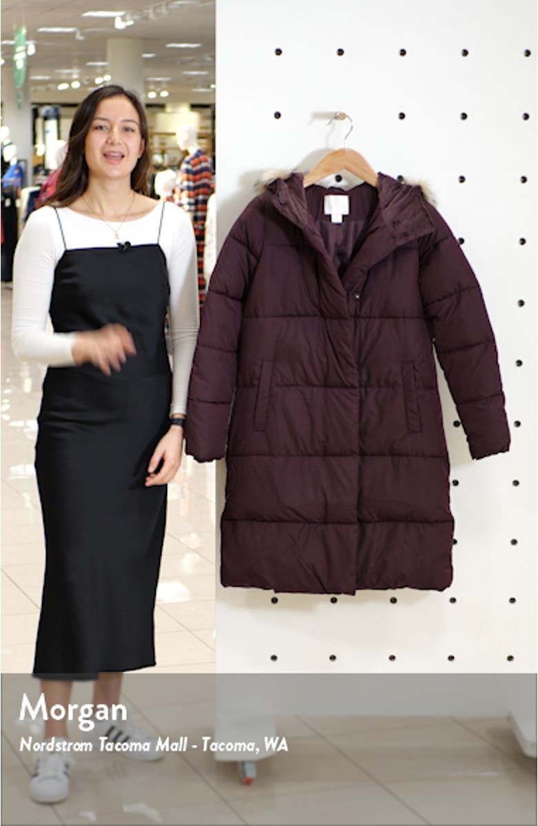 Hooded Puffer Coat with Faux Fur Trim, sales video thumbnail