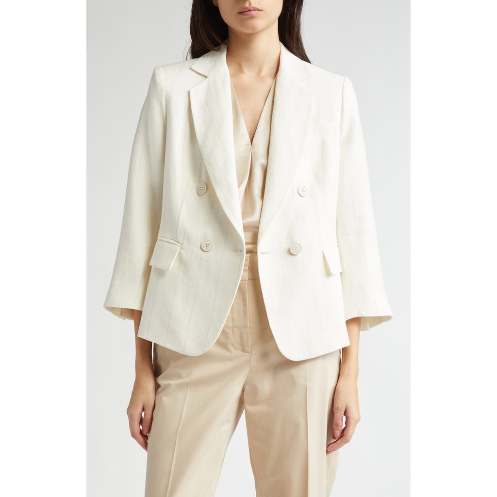 Eleventy Pinstripe Double Breasted Crop Blazer In White