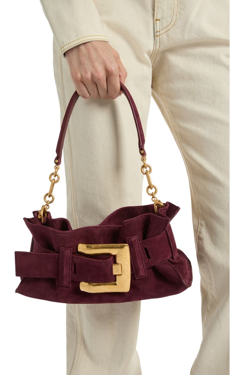 Balmain Anthem Mini suede leather bag, Alternate, color, Red