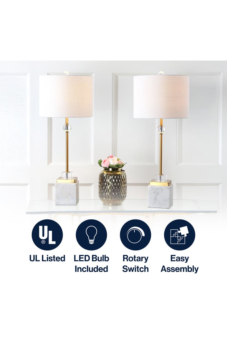 JONATHAN Y Dawson 30" Marble/Crystal LED Table Lamp, Brass, Alternate, color, White/Brass Gold