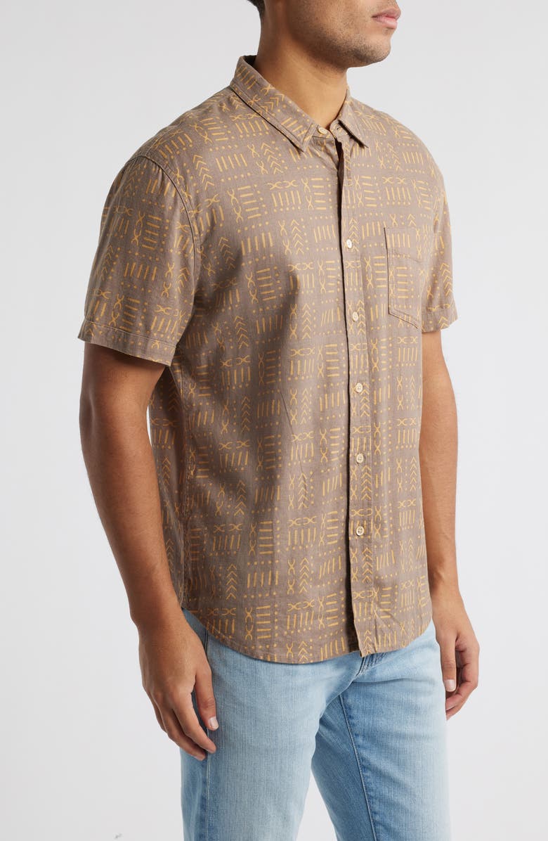 Rails Carson Short Sleeve Stretch Linen Blend Button-Up Shirt, Alternate, color, Bali Batik Brown