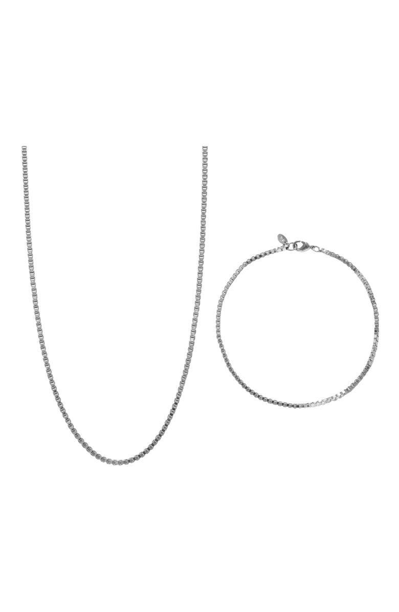 Argento Vivo Sterling Silver Men's Box Chain & Bracelet Set, Alternate, color, Silver