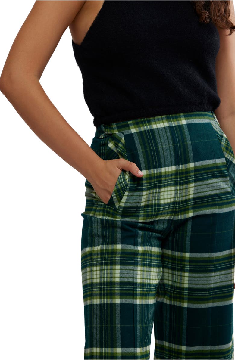 Free People Acadia Plaid Crop Pants, Alternate, color, Green Combo