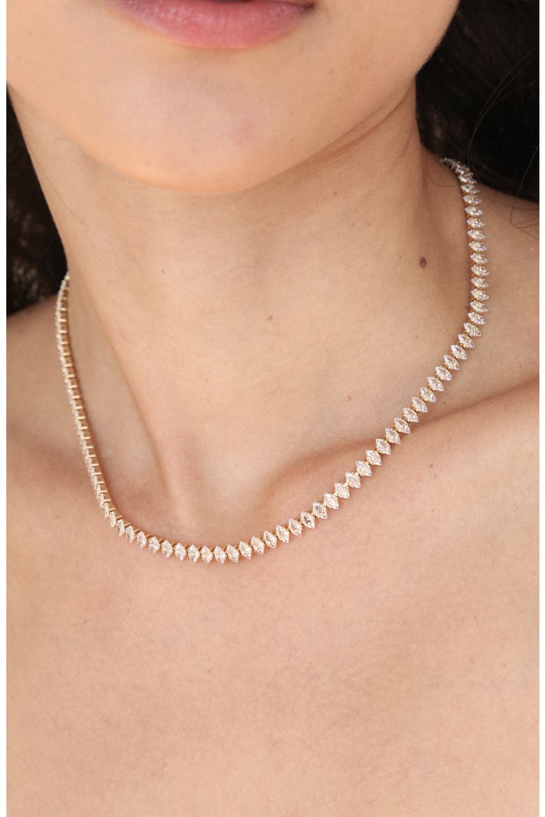 Dainty Marquise Cubic Zirconia Tennis Necklace, Alternate, color, GOLD