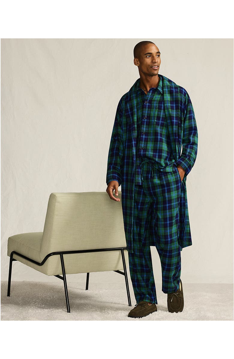 Lands' End Flannel 3 Piece Pajama Set, Alternate, color, Light Emerald Blackwatch
