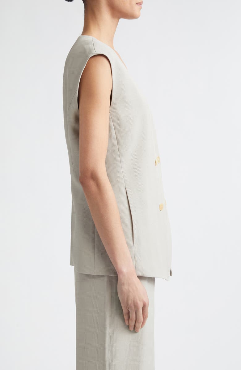 Lafayette 148 New York Grid Plaid Crepe Double Breasted Vest, Alternate, color, Cement