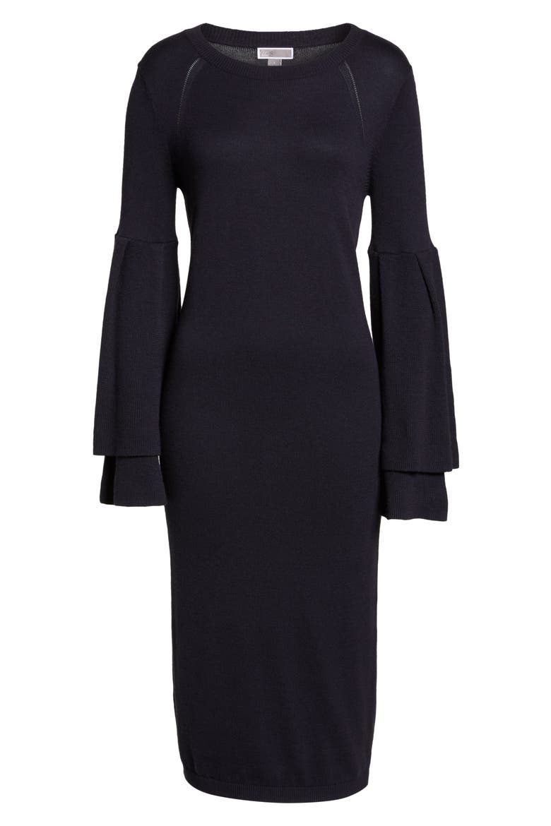 Bell Sleeve Sweater Dress, Alternate, color, NAVY WELL