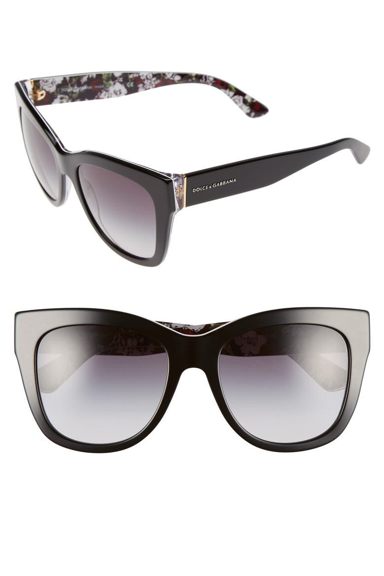 55mm Retro Sunglasses, Main, color, BLACK