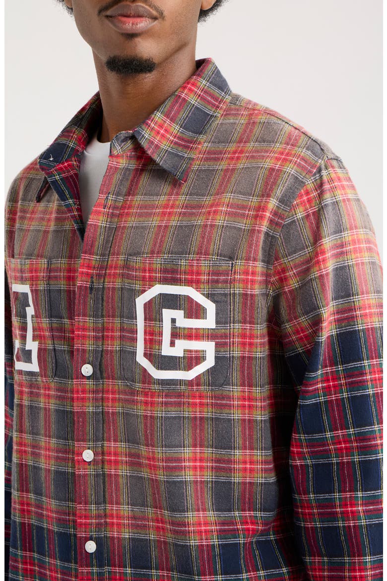 Grapefruit Plaid Cotton Graphic Button-Up Shirt, Alternate, color, PLAID
