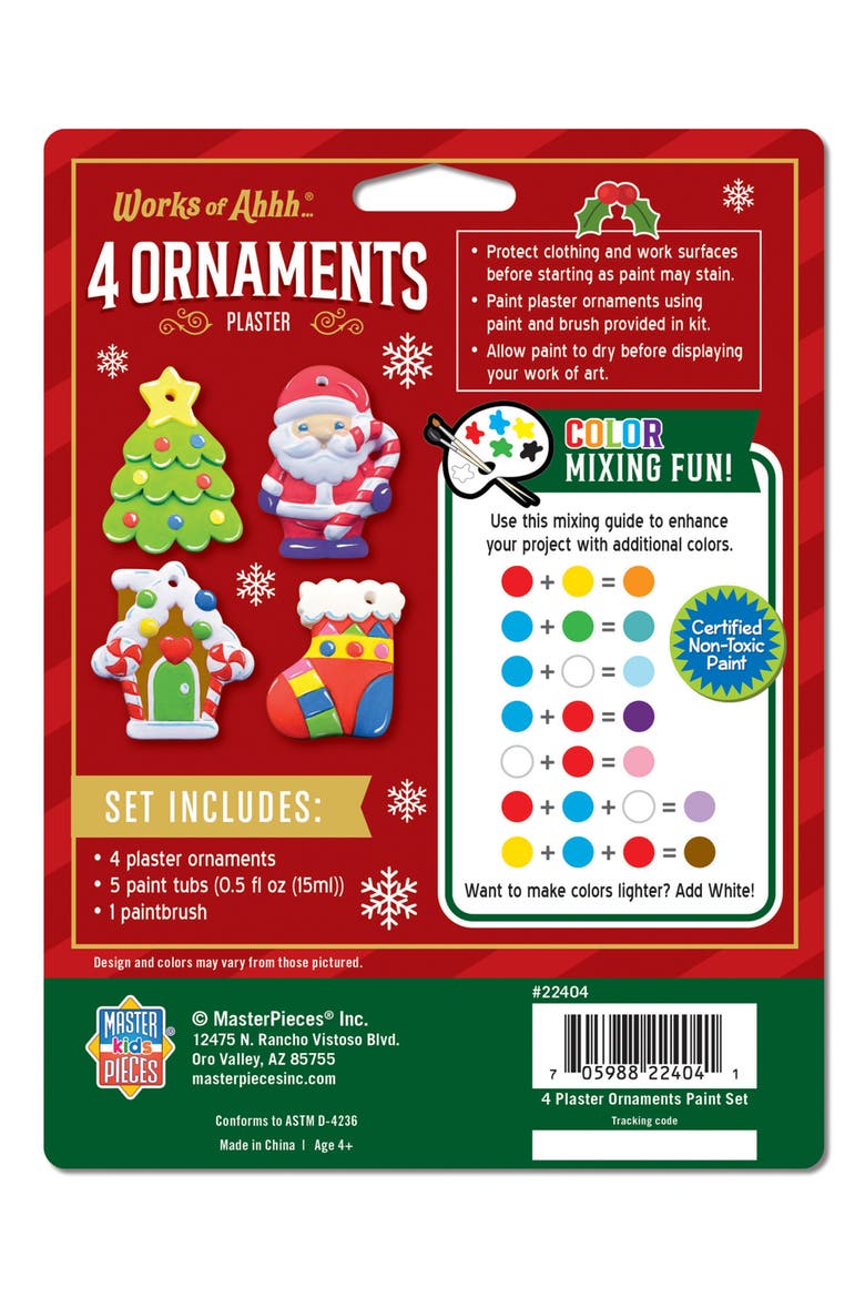 Holiday Ornaments 4-Pack Plaster Kit, Alternate, color, Multicolor