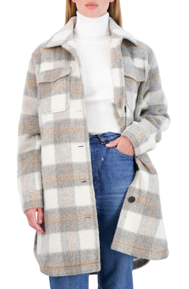Sebby Brushed Plaid Long Shirt Jacket, Main, color, 