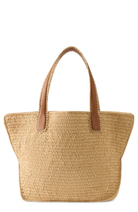 Liyoni Crochet Trim Raffia Tote