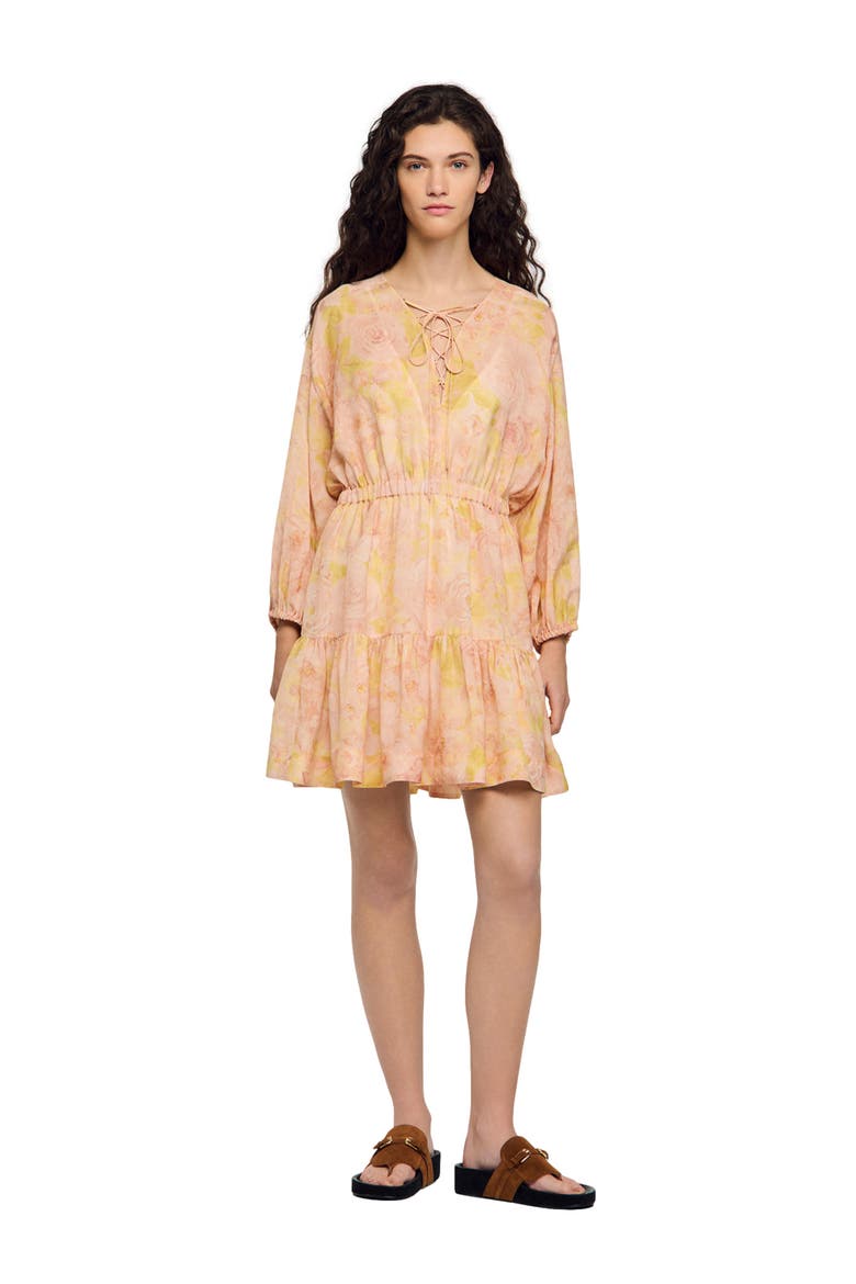 Flower print short dress, Alternate, color, Pink / green
