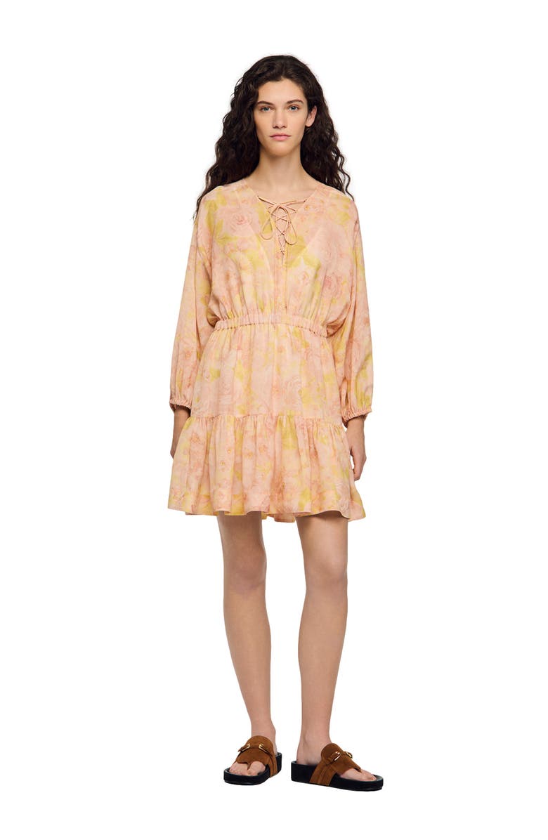 SANDRO Flower print short dress, Alternate, color, Pink / Green