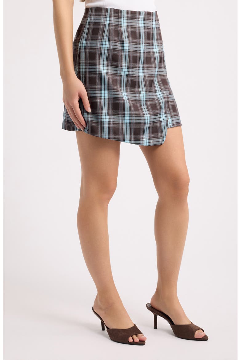 Kelly Faux Wrap Miniskirt, Alternate, color, CHOC/ BLUE PLAID