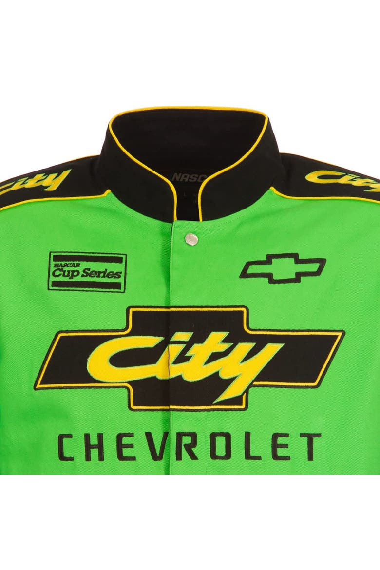 Men's JH Design Black/Green NASCAR City Chevrolet Legend Full-Snap Twill Uniform Jacket, Alternate, color, Black