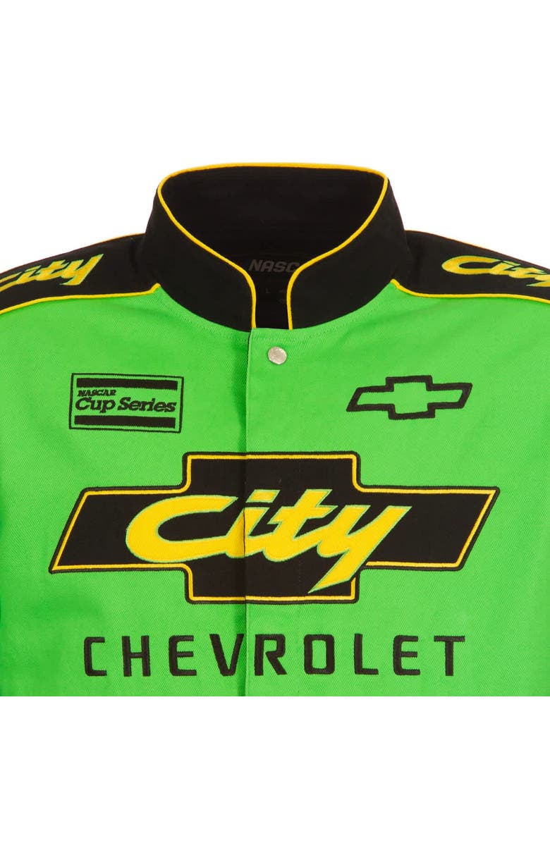 JH DESIGN Men's JH Design Black/Green NASCAR City Chevrolet Legend Full-Snap Twill Uniform Jacket, Alternate, color, Black