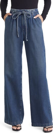 【SATIIIZ】Ense dart wide denim pants AG Deven High Waist Drawstring Wide Leg Nonstretch Jeans