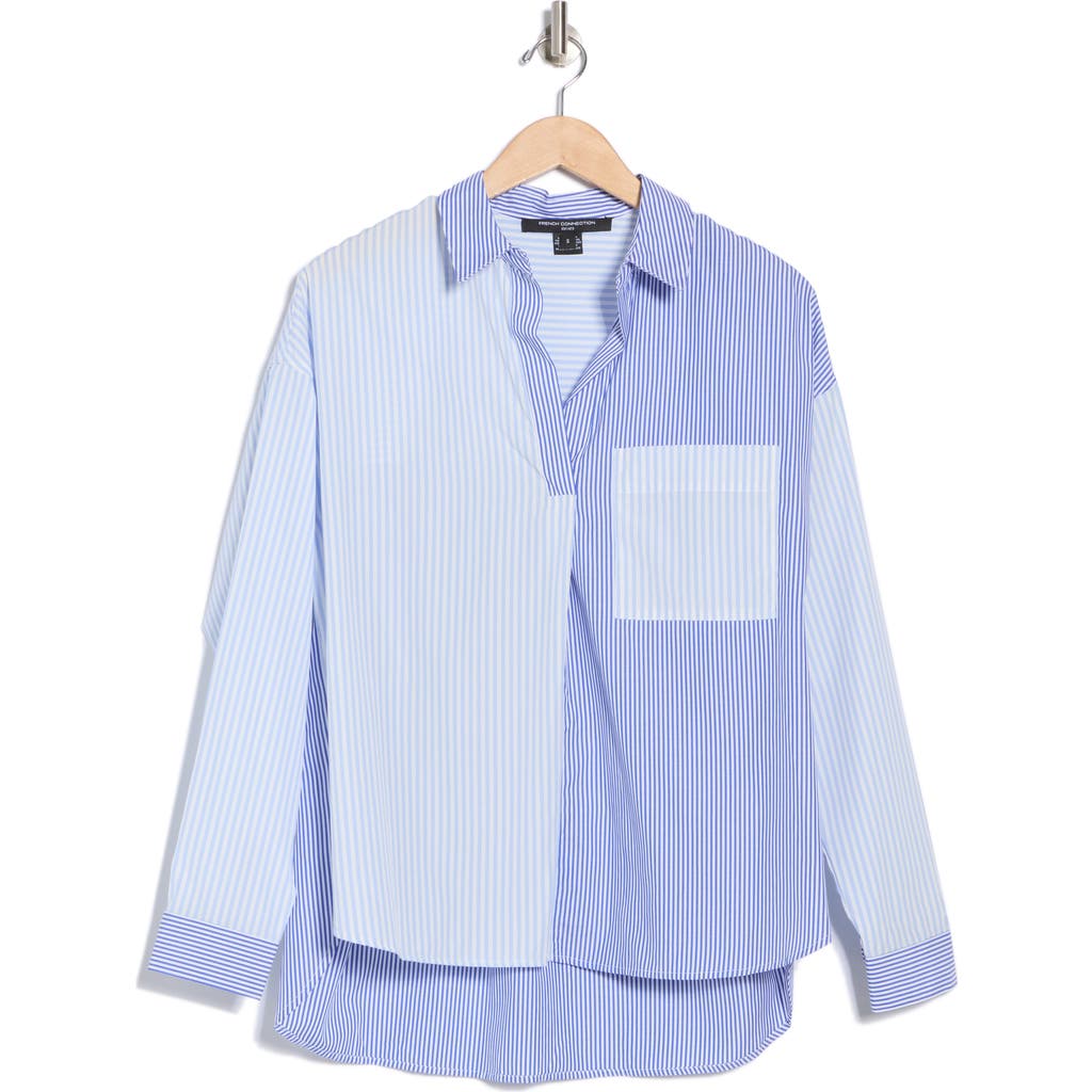 French Connection Mixed Stripe Popover Shirt In Blue Multi