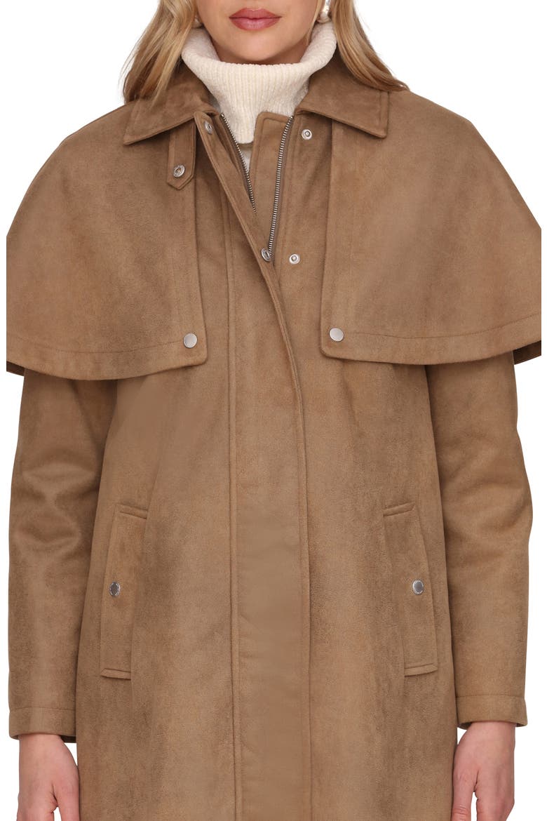 Faux Suede Cape Trench Coat, Alternate, color, FAWN