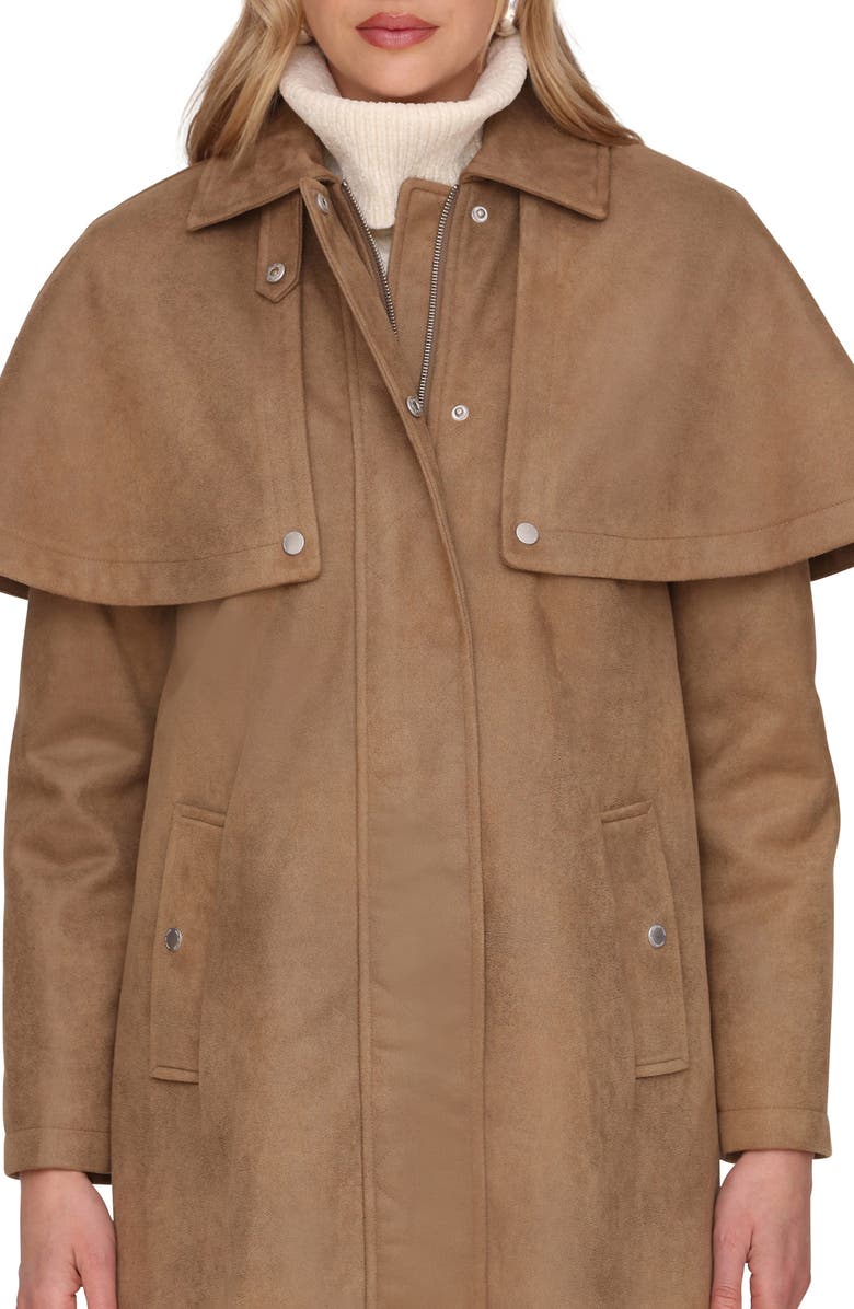 Avec Les Filles Faux Suede Cape Trench Coat, Alternate, color, Fawn