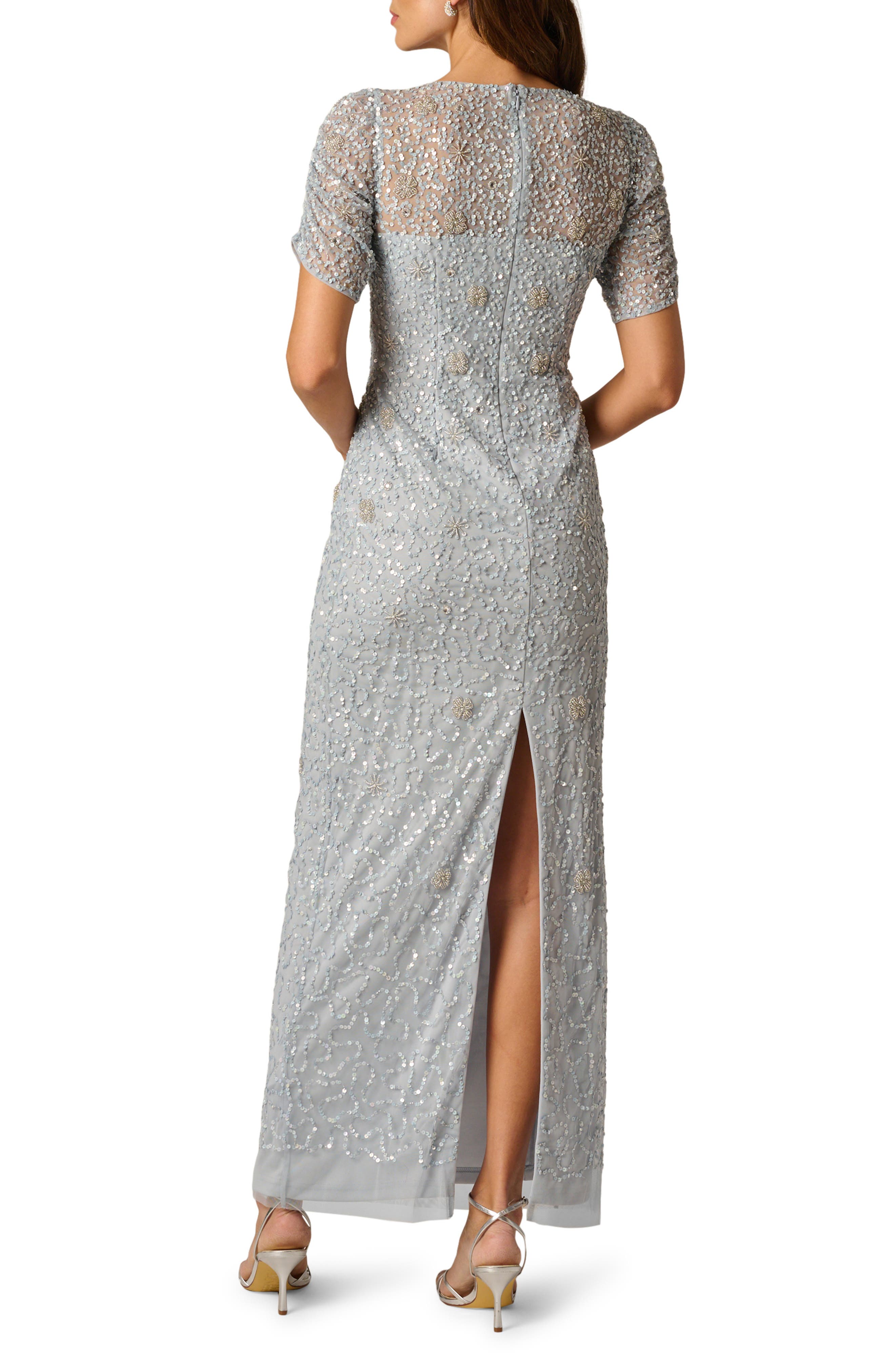 Ruched Sleeve Beaded Gown - image 2