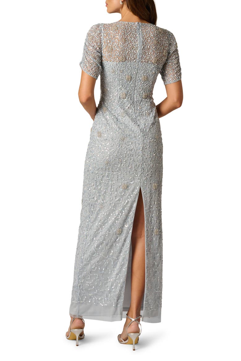 Ruched Sleeve Beaded Gown, Alternate, color, GLACIER