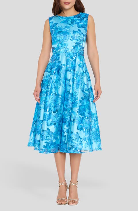 Embroidered Sleeveless Fit & Flare Midi Dress