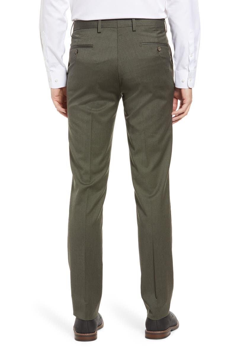 Flat Front Modern Fit Gabardine Stretch Wool Trousers, Alternate, color, OLIVE