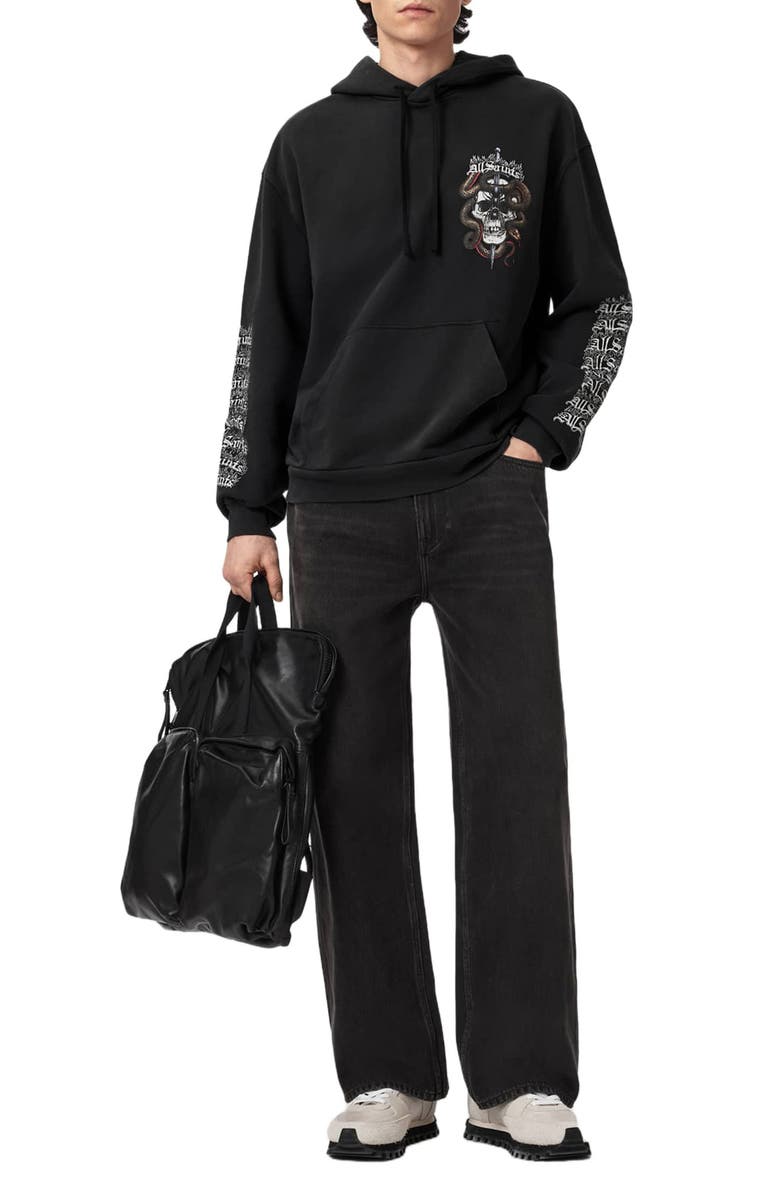 AllSaints Araknid Graphic Hoodie, Alternate, color, Washed Black