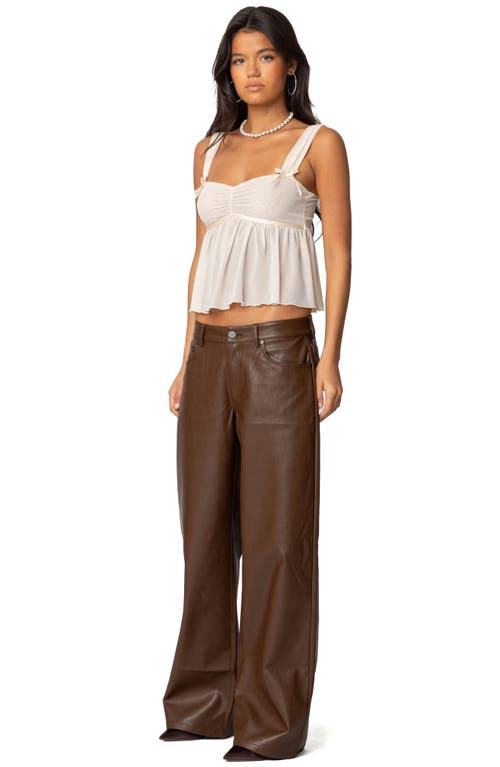 Shop Edikted Tatiana Low Rise Wide Leg Faux Leather Pants In Brown