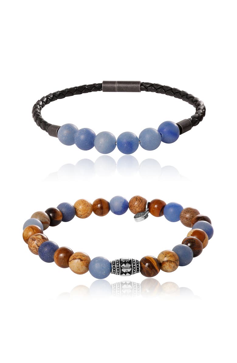 Lucky Brand Stretch Bead & Magnetic Cord, 2 Piece Bracelet Set, Main, color, Black, Brown, Blue