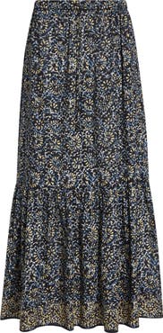 Ulla Johnson Olina Print Tiered Cotton Maxi Skirt
