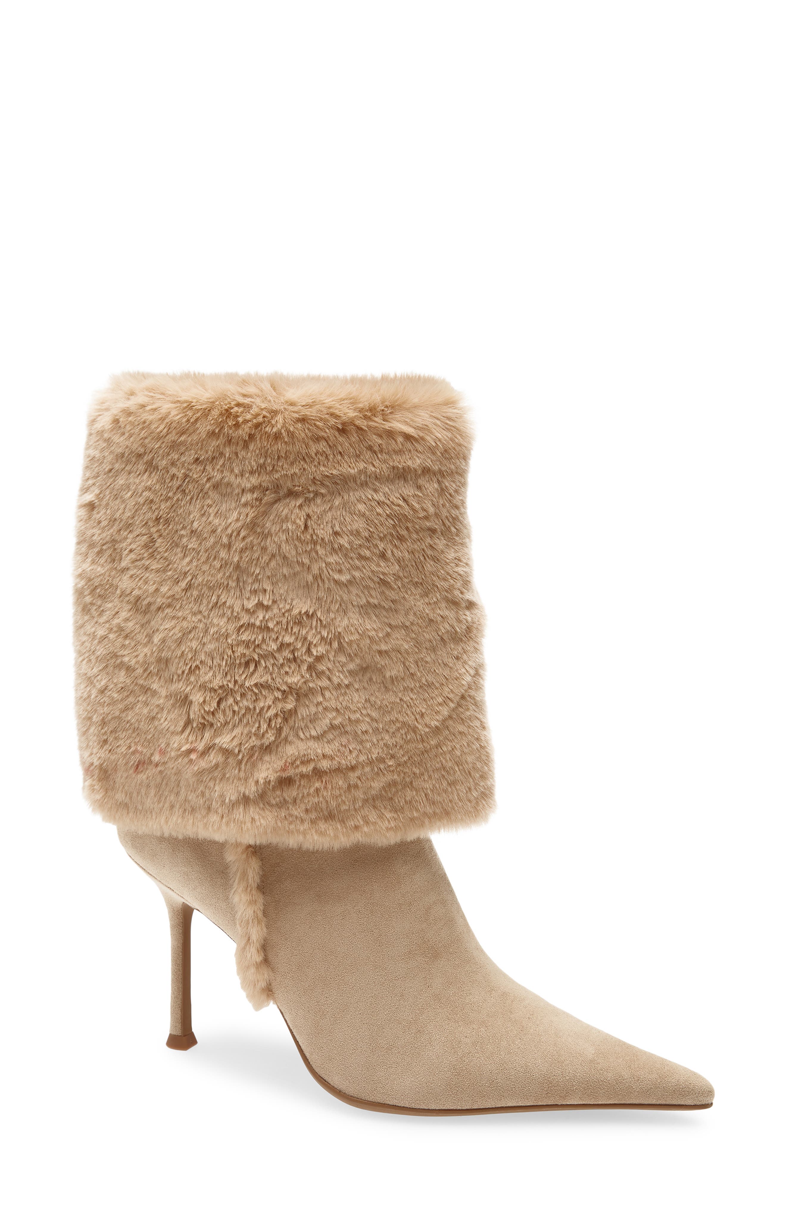 Jeffrey Campbell Fennec Faux Fur Cuff Bootie, Main, color, Beige Suede Combo