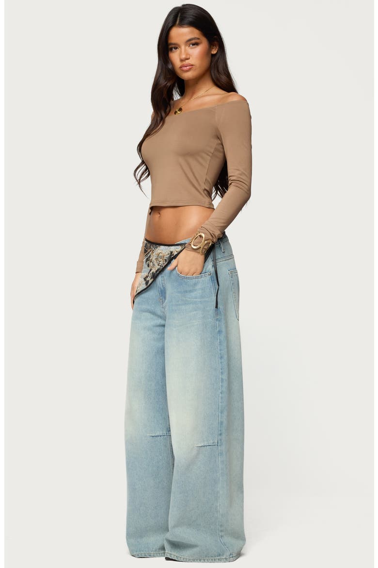 Tahlia Off the Shoulder Crop Top, Alternate, color, BROWN