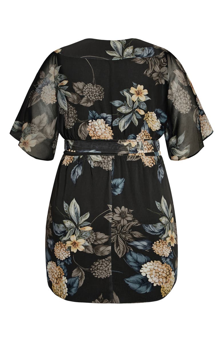 City Chic Golden Floral Faux Wrap Dress, Alternate, color, Golden Hydrangea