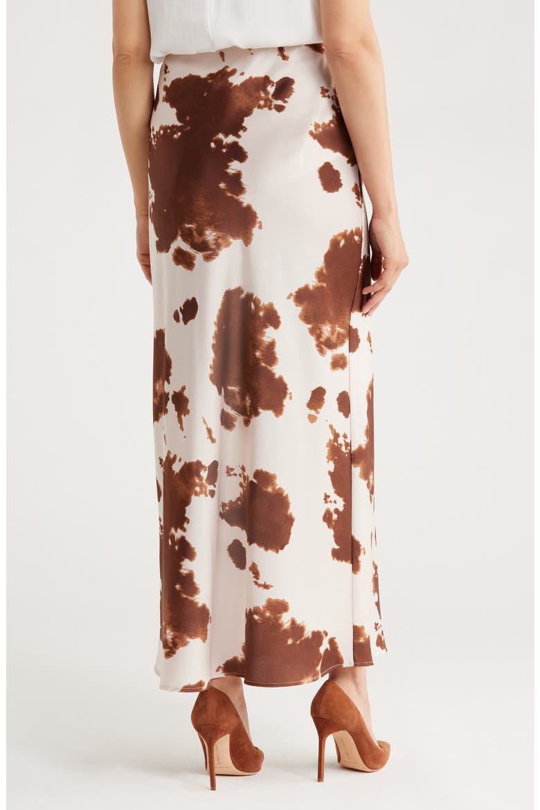 Cow Print Satin Maxi Skirt, Alternate, color, BROWN
