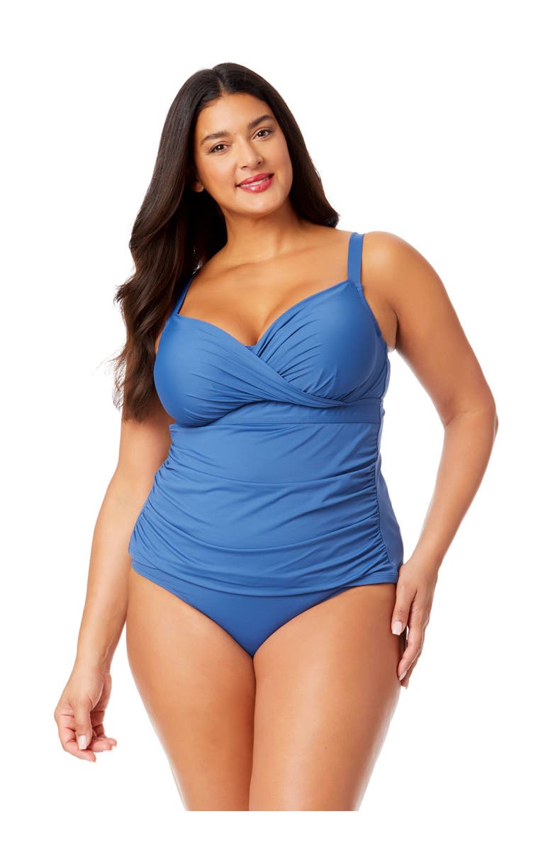 Anne Cole Plus Women's Plus Gradient Floral Twist Front Underwire Tankini Swim Top, Main, color, Slate Blue