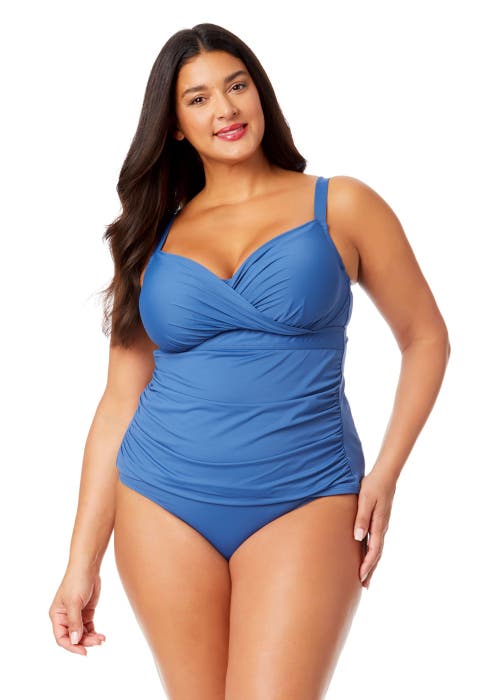 Anne Cole Plus Plus Gradient Floral Twist Front Underwire Tankini Swim Top In Slate Blue