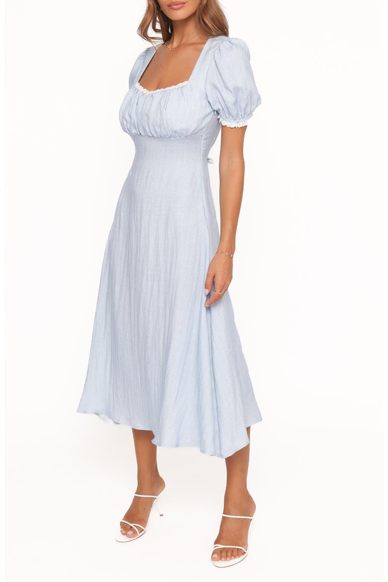 Francine Floral Puff Sleeve Midi Dress, Alternate, color, BLUE DITSY FLORAL