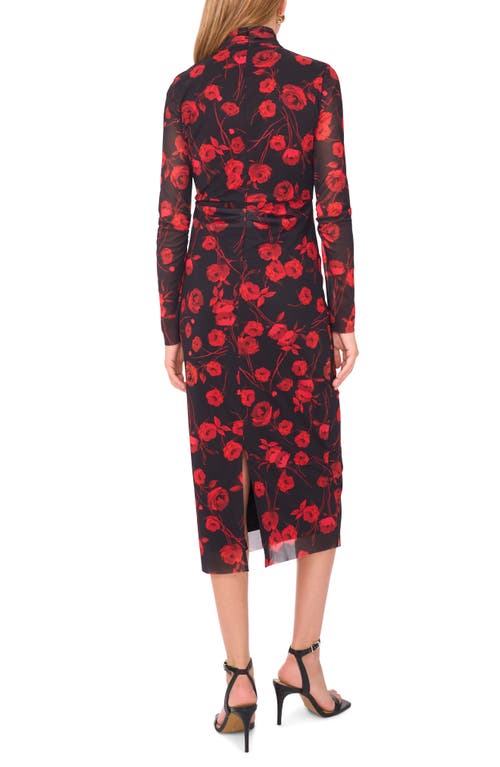 1.state Print Long Sleeve Mesh Midi Dress In Multi