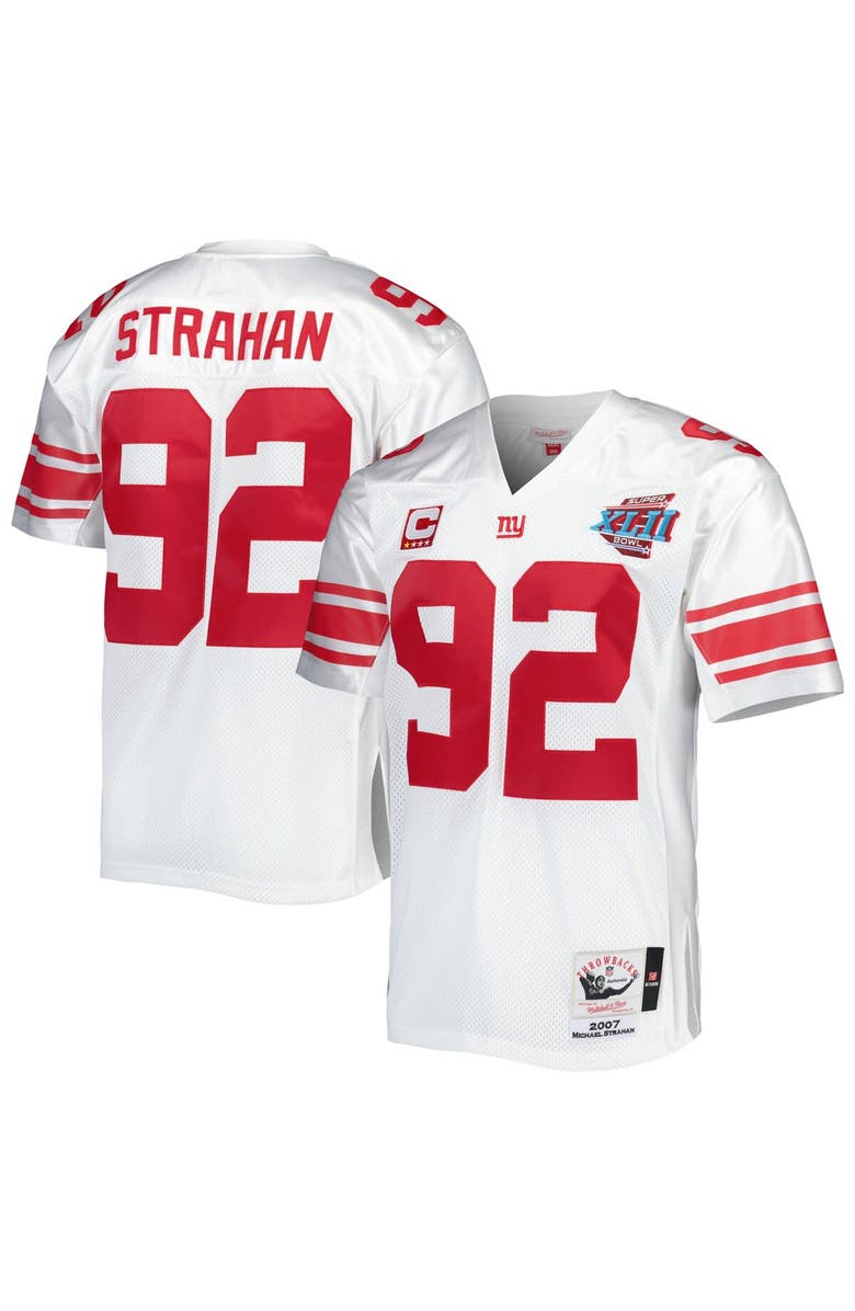 Mitchell & Ness Men's Mitchell & Ness Michael Strahan White New York Giants 2007 Authentic Throwback Retired Player Jersey, Main, color, 
