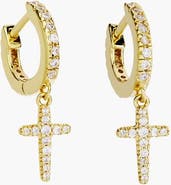 Rizen Jewelry Luminous Pavé Cross Huggie Hoop Earrings