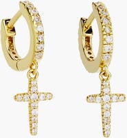 Rizen Jewelry Luminous Pavé Cross Huggie Hoop Earrings