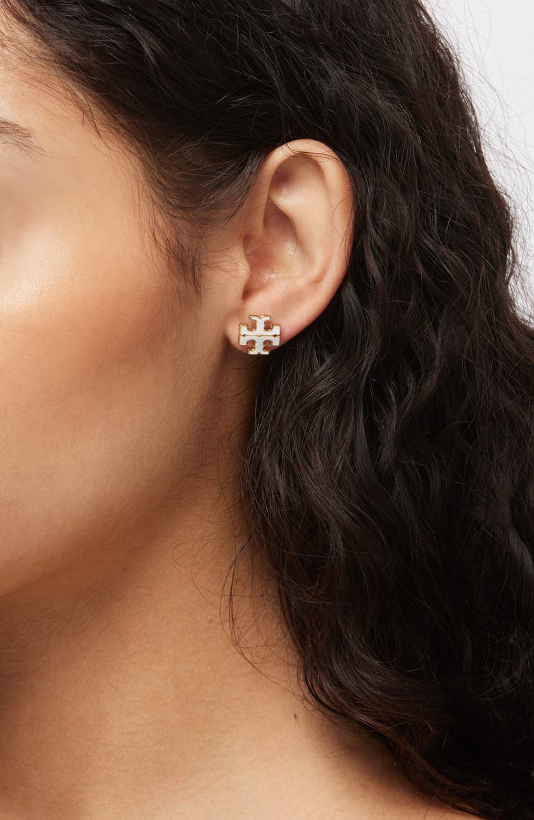 Tory Burch Moondance Mother of Pearl Stud Earrings, Alternate, color, Tory Gold / Mother Of Pearl